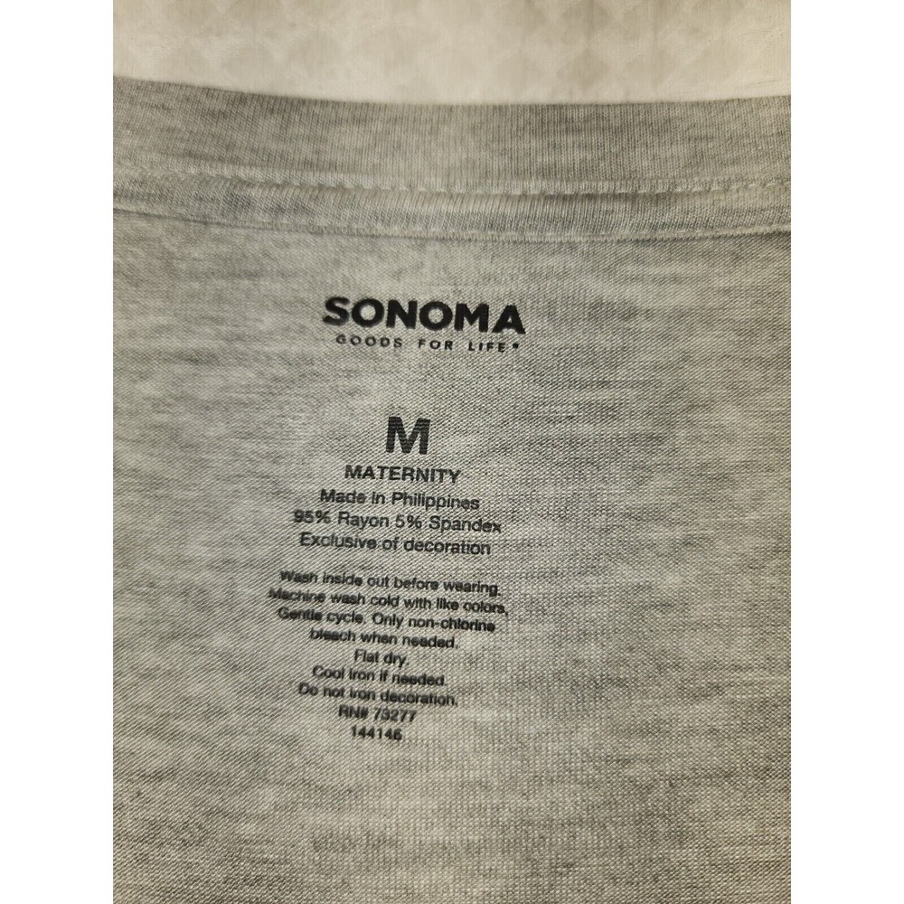 Sonoma Maternity Long Sleeve Shirt Medium Gray Grateful Mama Ruched Graphic Tee - Picture 3 of 7